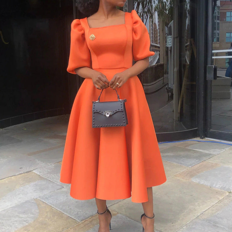 Solid Color Loose Fashion Puff Dress