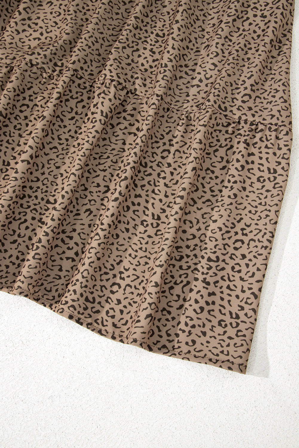 Beige Plus Size Leopard Print Frill Trim Short Sleeve Flared Dress