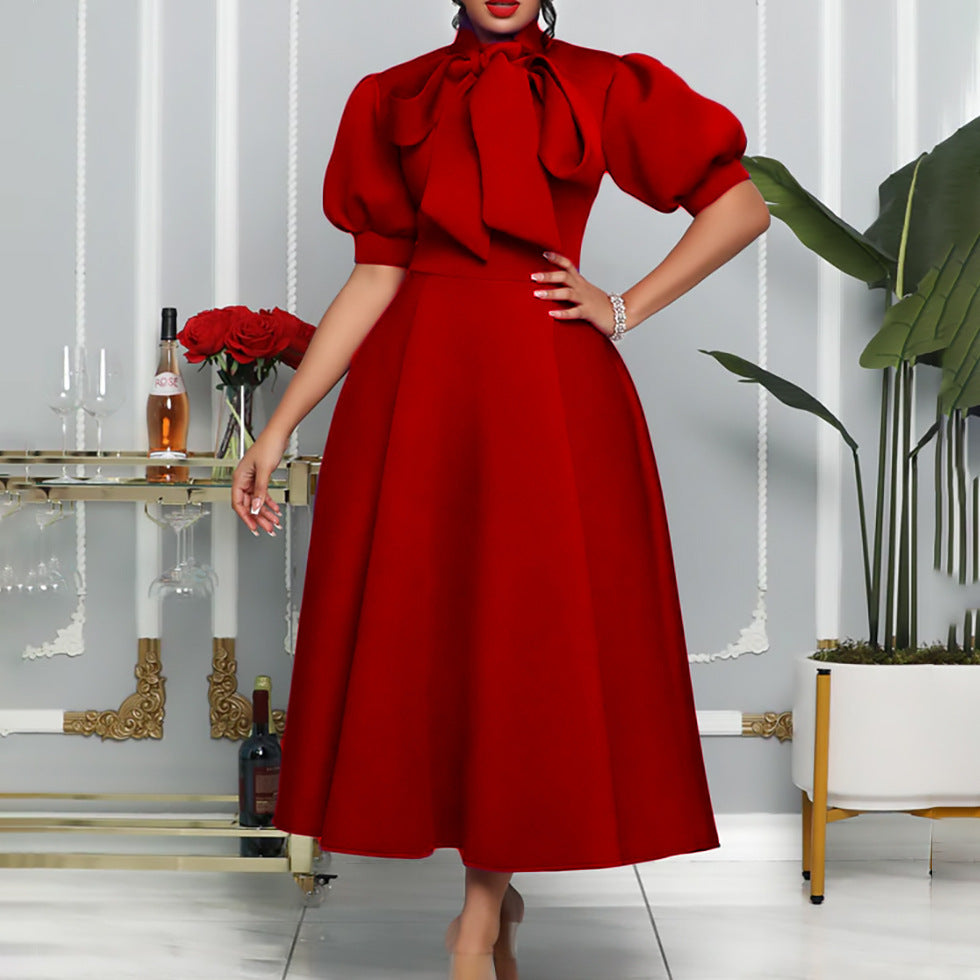 Fashion Temperament  Bow Banquet Evening Dress European And American Style Dress