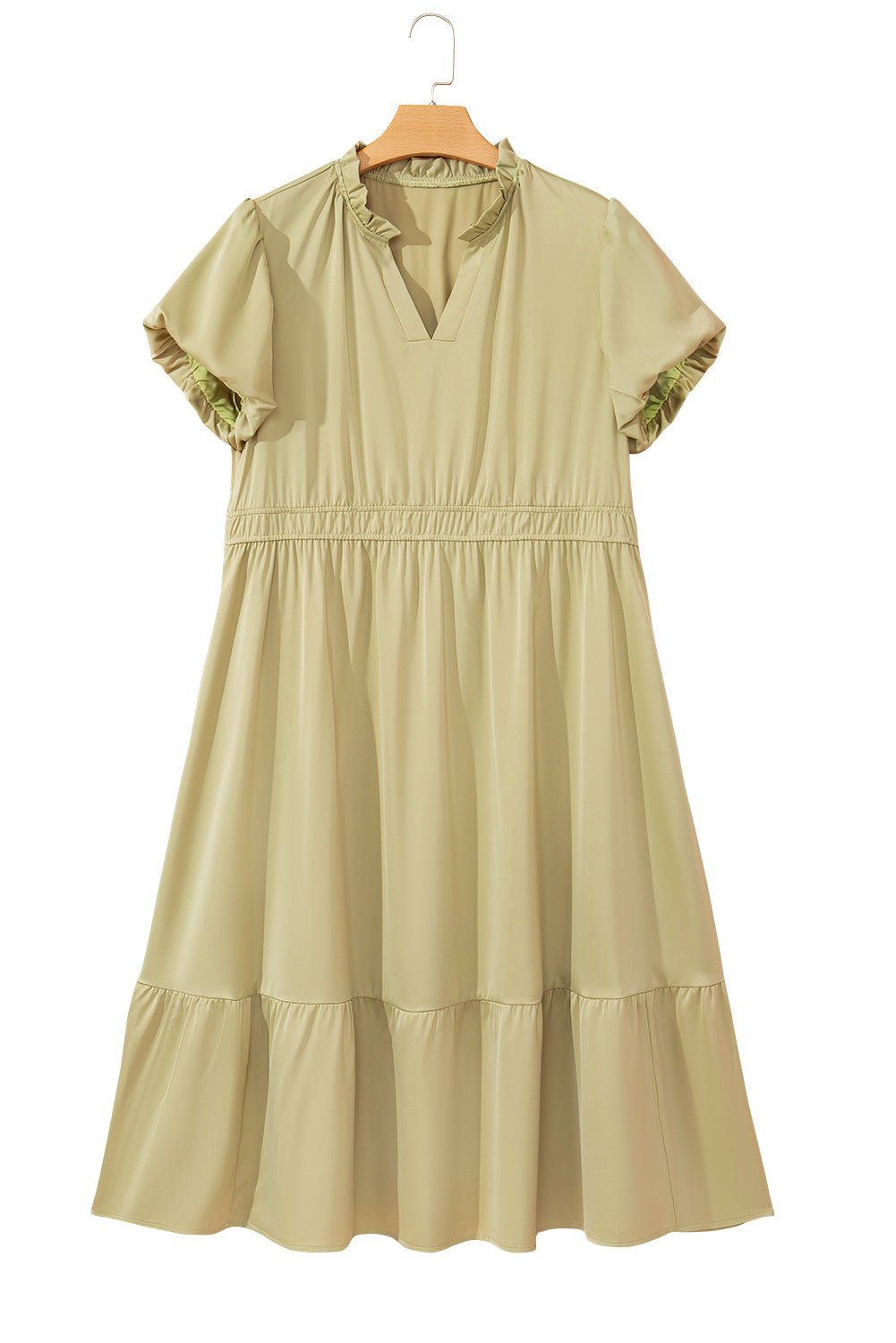 Laurel Green Notched V Neck Puff Sleeve Plus Size Maxi Dress