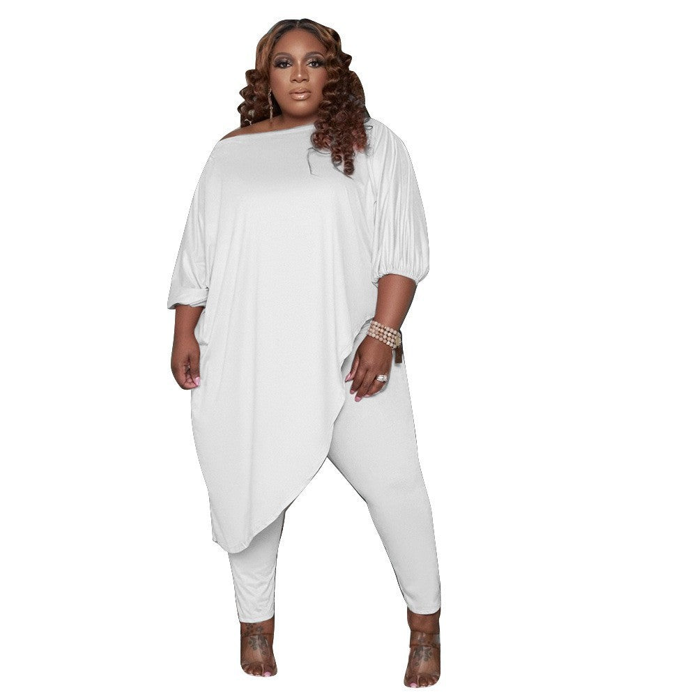 Loose Solid Color Shoulder Two-piece Set