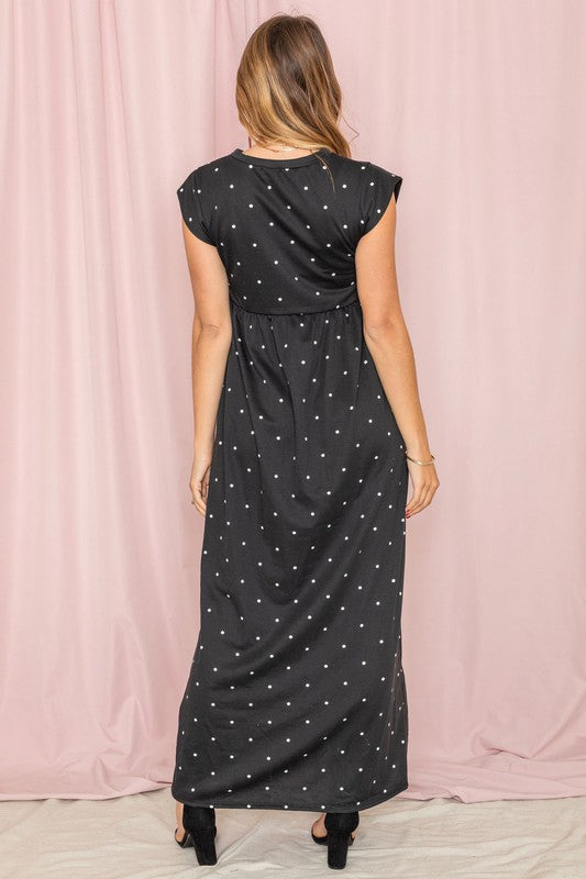 Polka Dot Folded Cap Sleeve Maxi Dress PLUS
