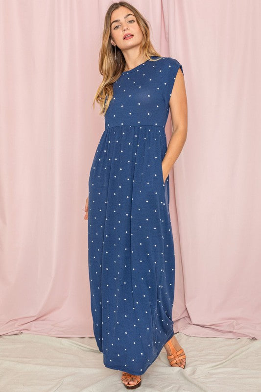 Polka Dot Folded Cap Sleeve Maxi Dress PLUS