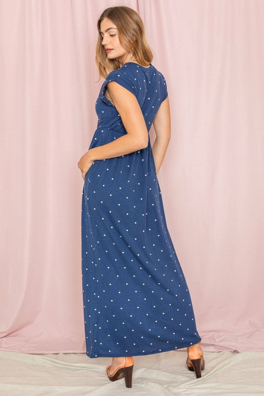 Polka Dot Folded Cap Sleeve Maxi Dress PLUS