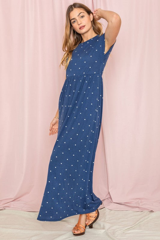 Polka Dot Folded Cap Sleeve Maxi Dress PLUS