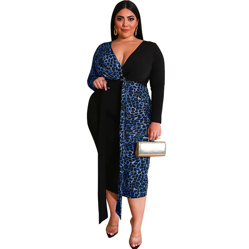 Fashion Printed Leopard Print Slim Long-Sleeved Dress
