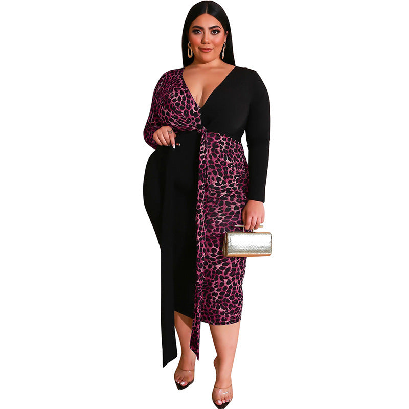 Fashion Printed Leopard Print Slim Long-Sleeved Dress