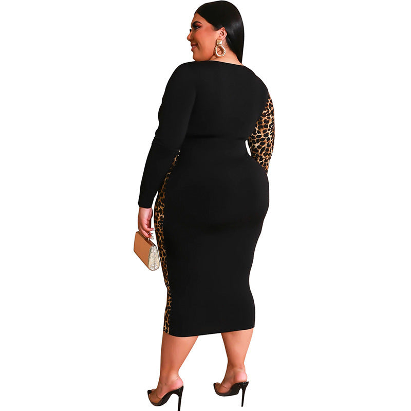 Fashion Printed Leopard Print Slim Long-Sleeved Dress