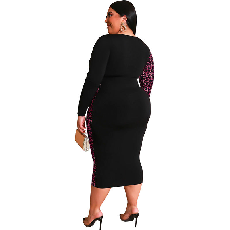 Fashion Printed Leopard Print Slim Long-Sleeved Dress