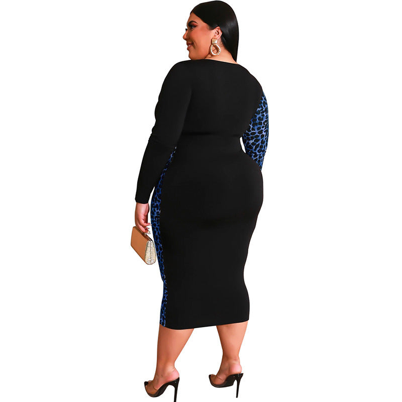 Fashion Printed Leopard Print Slim Long-Sleeved Dress