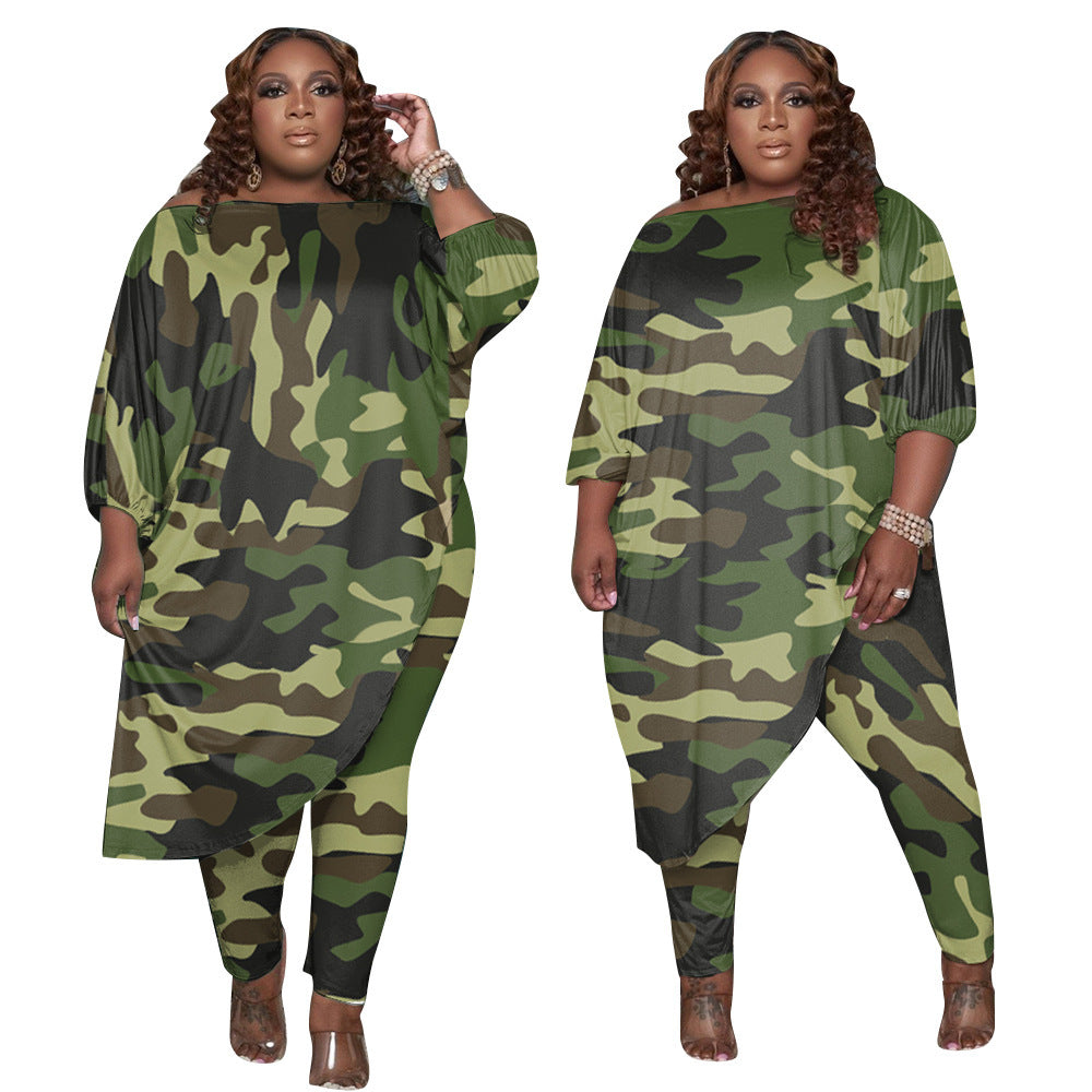 Women's Loose Camouflage Color Two-piece Set