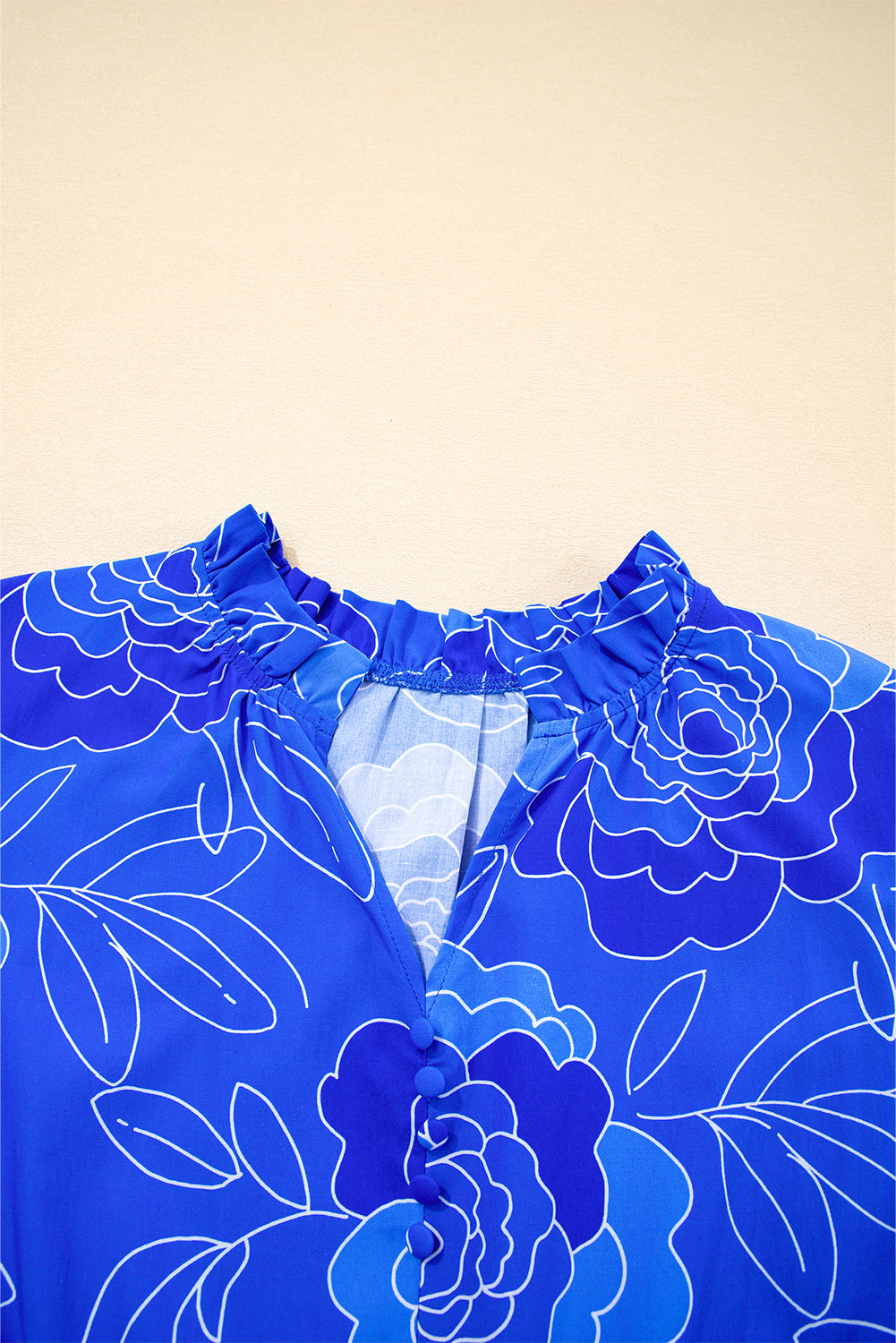 Blue Floral Print Ruffle Hem V Neck Flowy Mini Dress