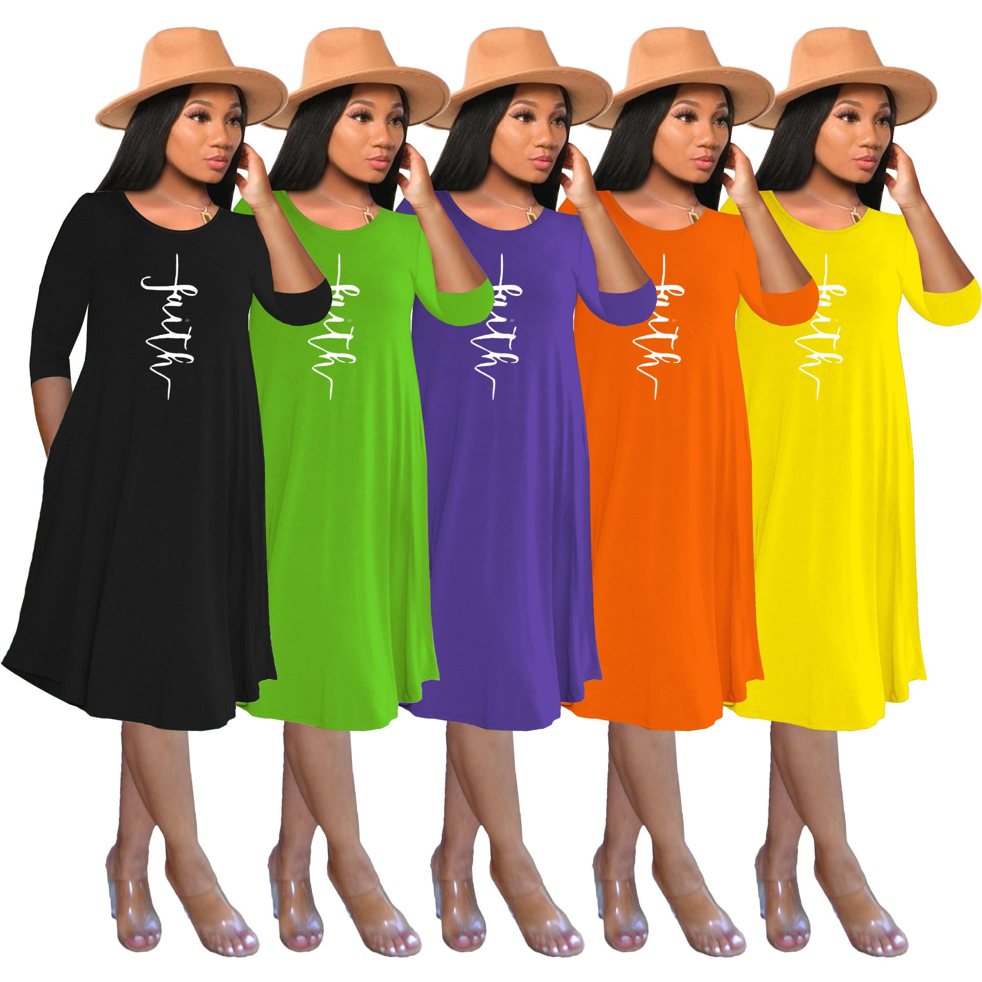 Women's Mid Skirt Casual Faith Print T-Shirt Dress