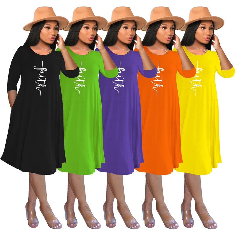 Women's Mid Skirt Casual Faith Print T-Shirt Dress