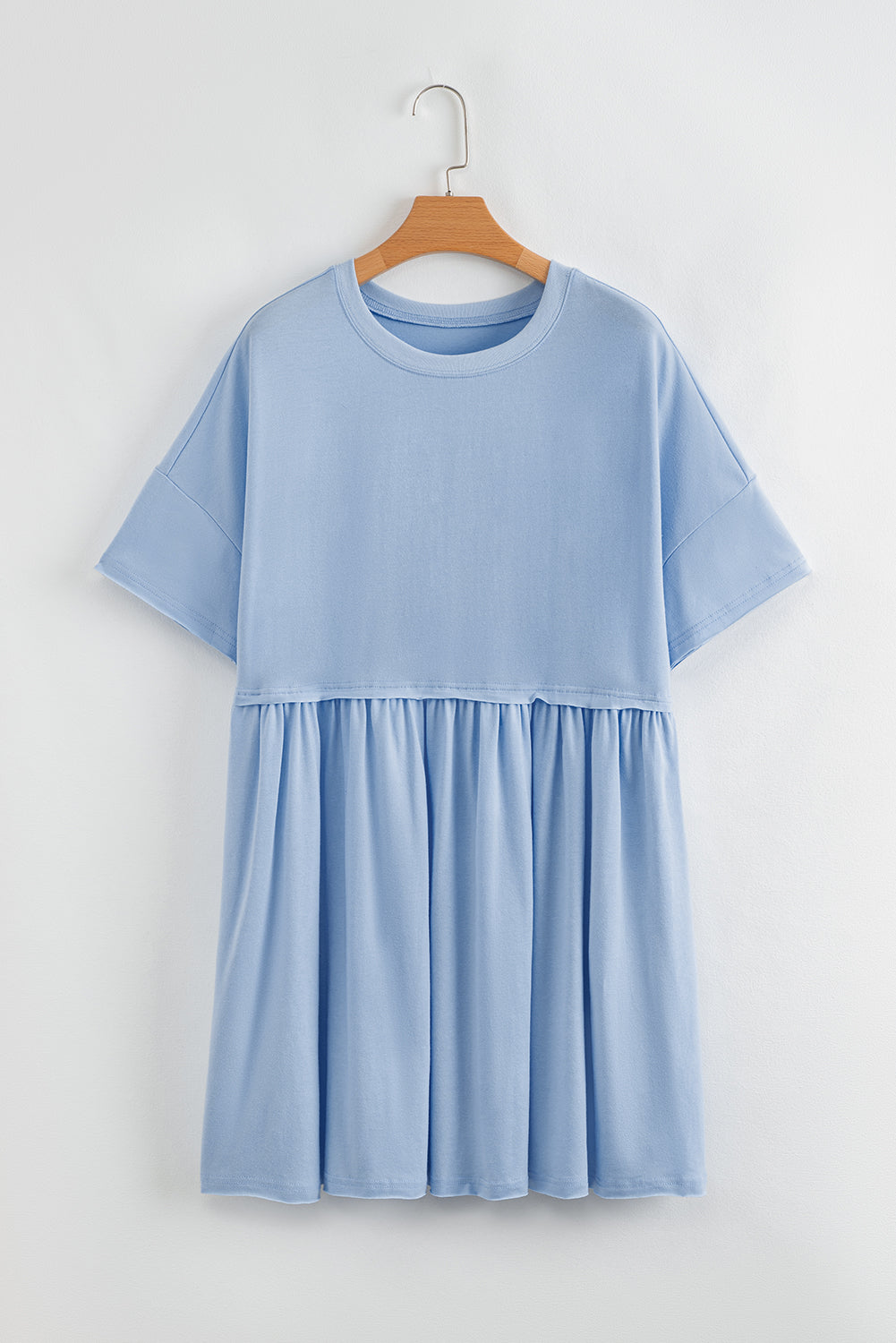 Light Pink Solid Color Pocket Raw Edge Babydoll Dress
