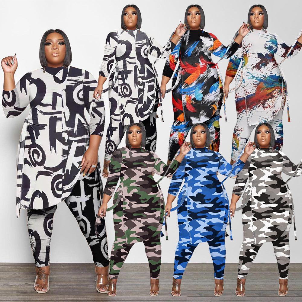 Women's Printed Brushed Two-piece Set