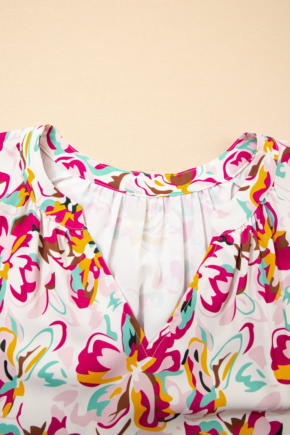 White Abstract Print V Neck Short Sleeve Ruffle Plus Size Mini Dress
