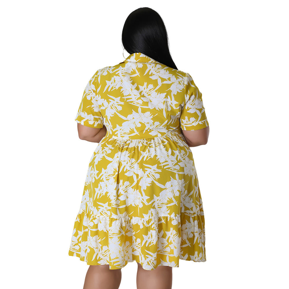 Women's Printed Short-sleeved Shirt Dress Button Casual