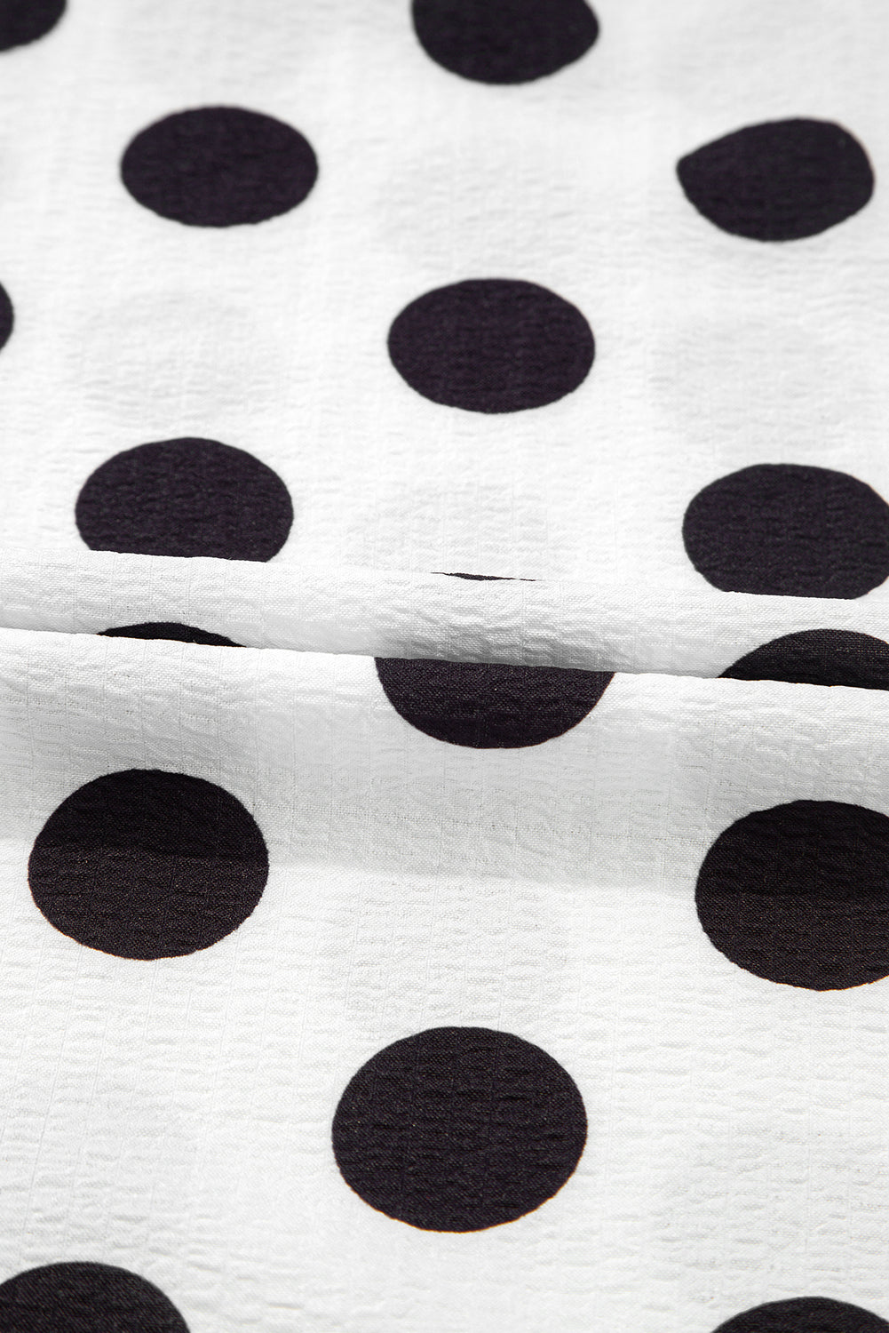 White Polka Dot Print V Neck Ruffle Blouse