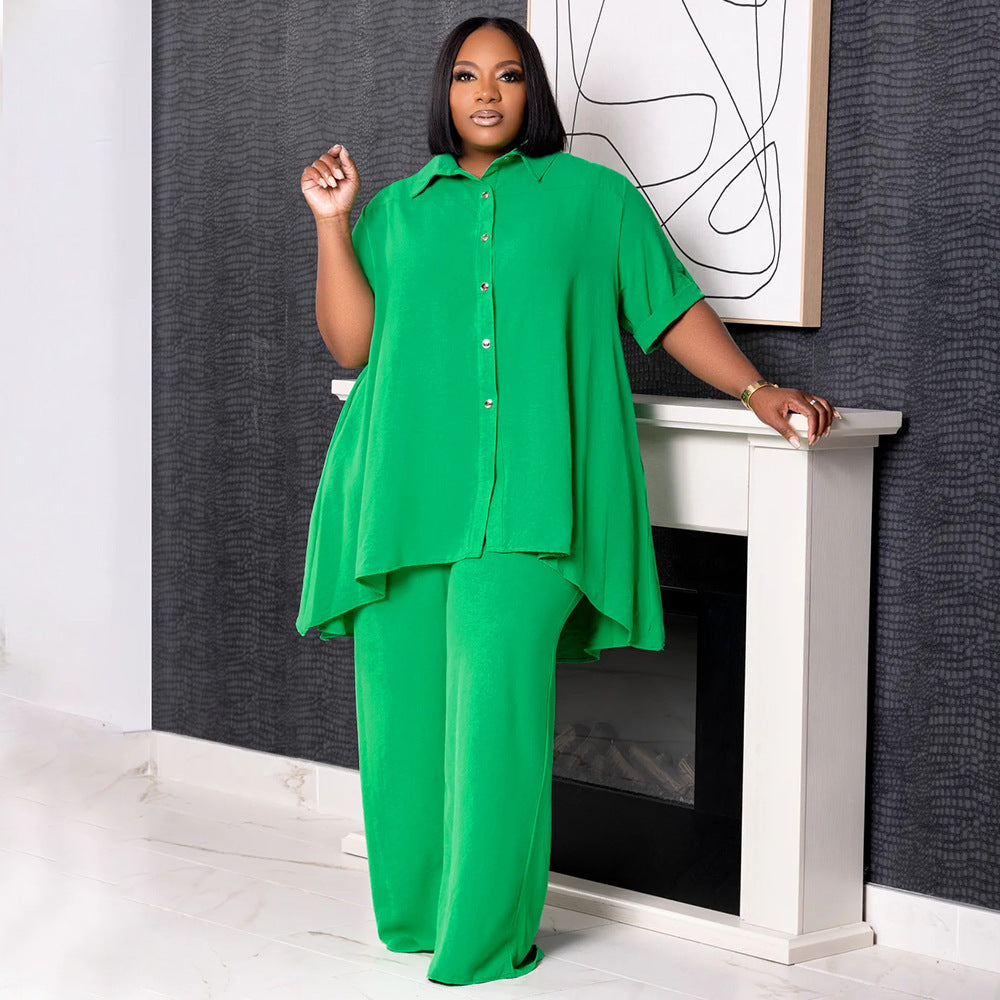 Temperament Short Sleeve Top Wide Leg Pants Suit