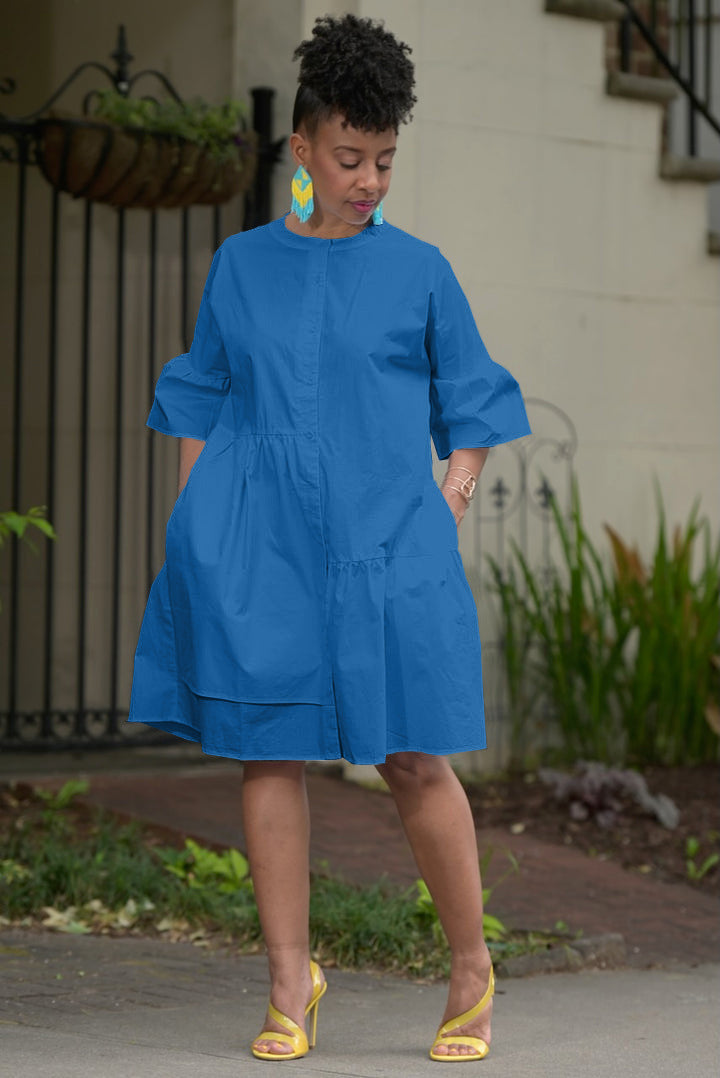 New Wide Mouth Sleeve Horn Solid Color Women's Clothing Dress