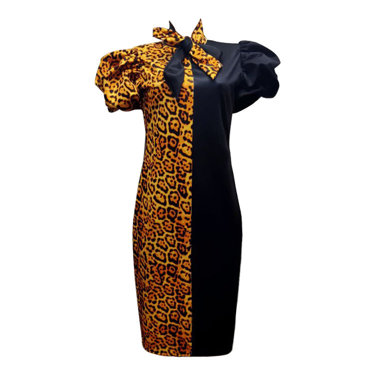 New Color Matching Leopard Print Lady Puff Sleeves