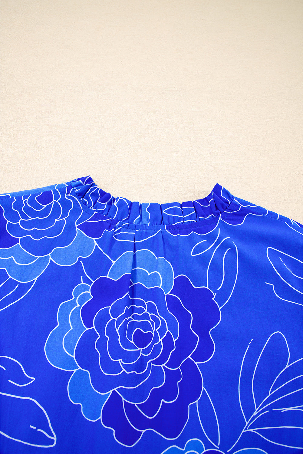 Blue Floral Print Ruffle Hem V Neck Flowy Mini Dress