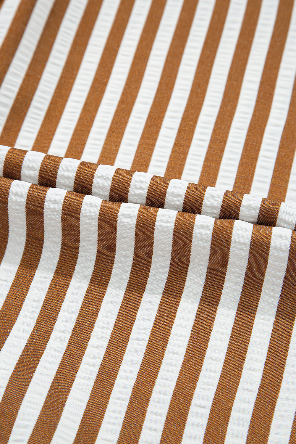 Brown Stripe Ruffle Hem Collared Long Sleeve Shirt Mini Dress