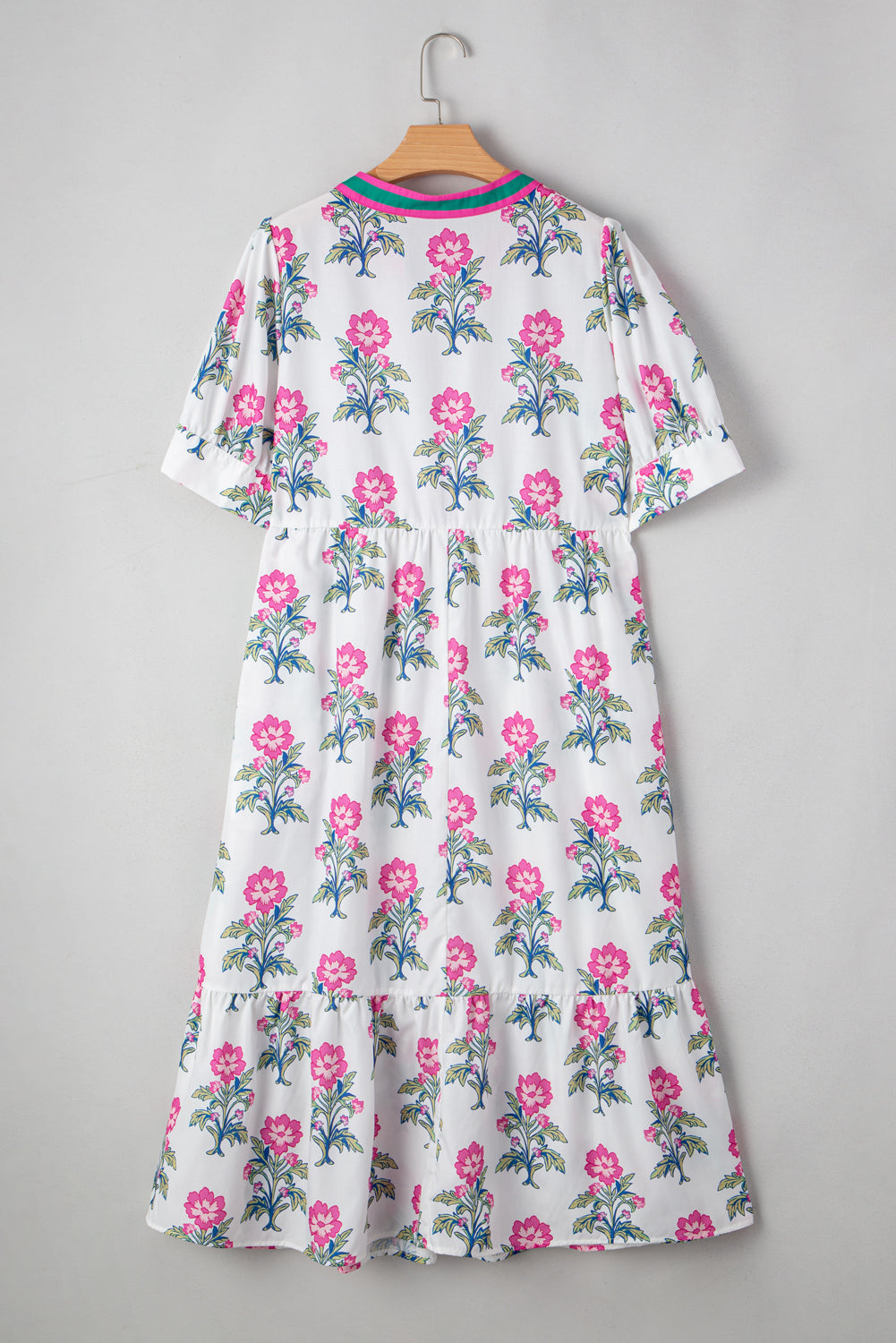 Red Geometric Print Pop of Color Neckline Puff Sleeve Plus Size Dress