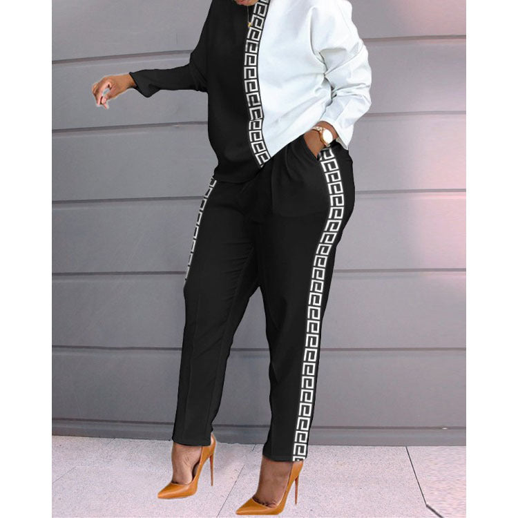 Fashion Women's Printed Top And Pants Suit