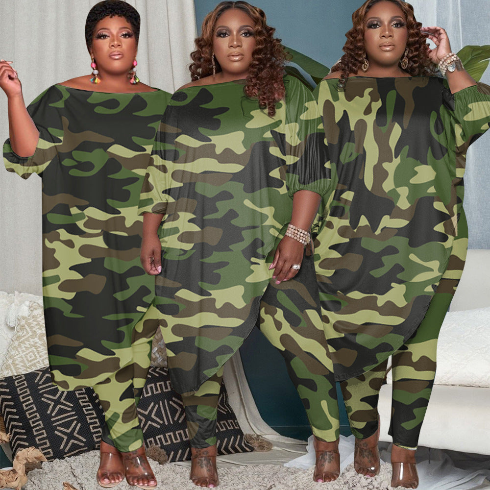 Women's Loose Camouflage Color Two-piece Set