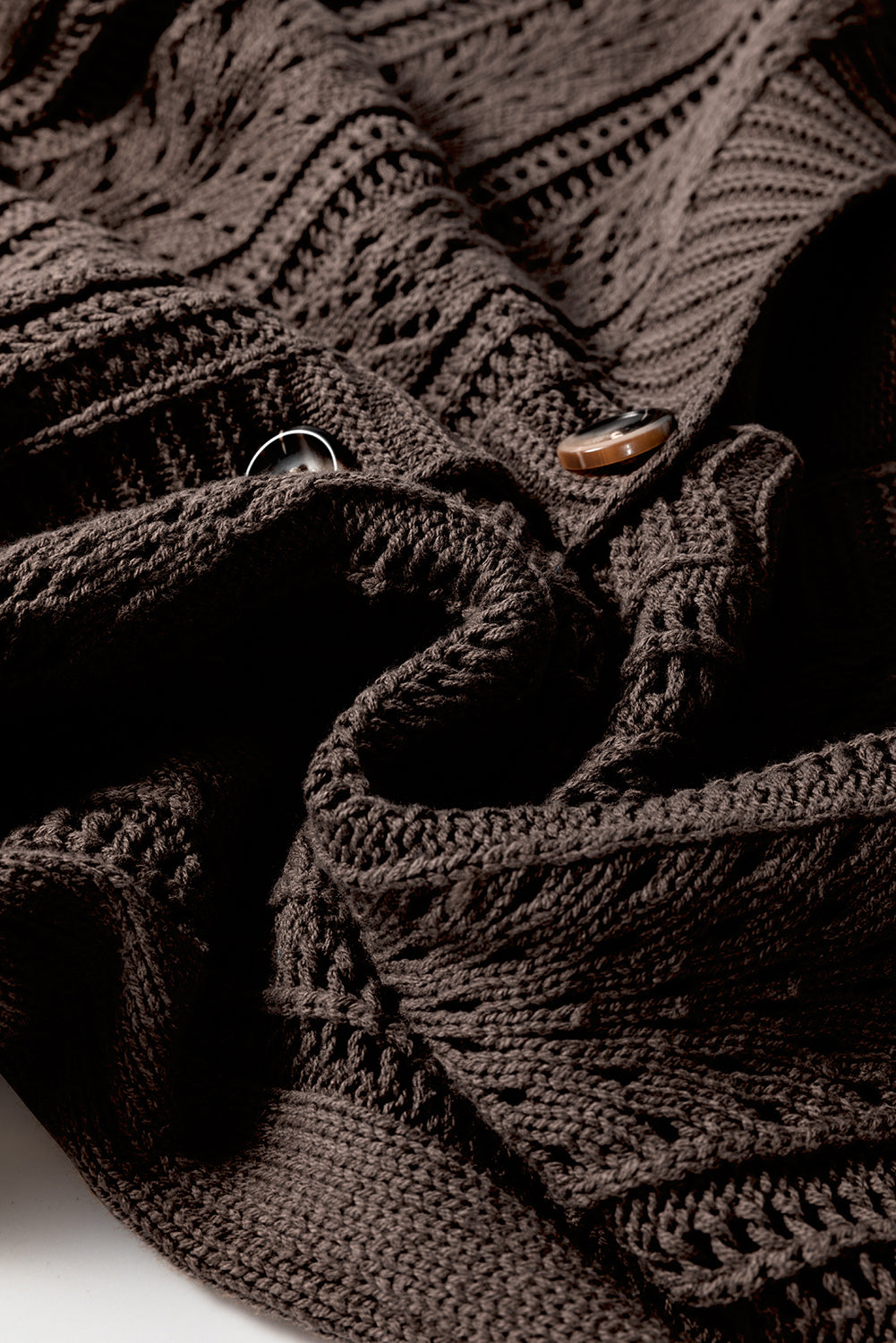 Dark Khaki Hollow Knit Drop Shoulder Cardigan