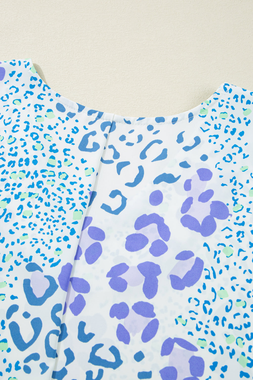 Sky Blue Leopard Print V Neck Short Sleeve Plus Size Top