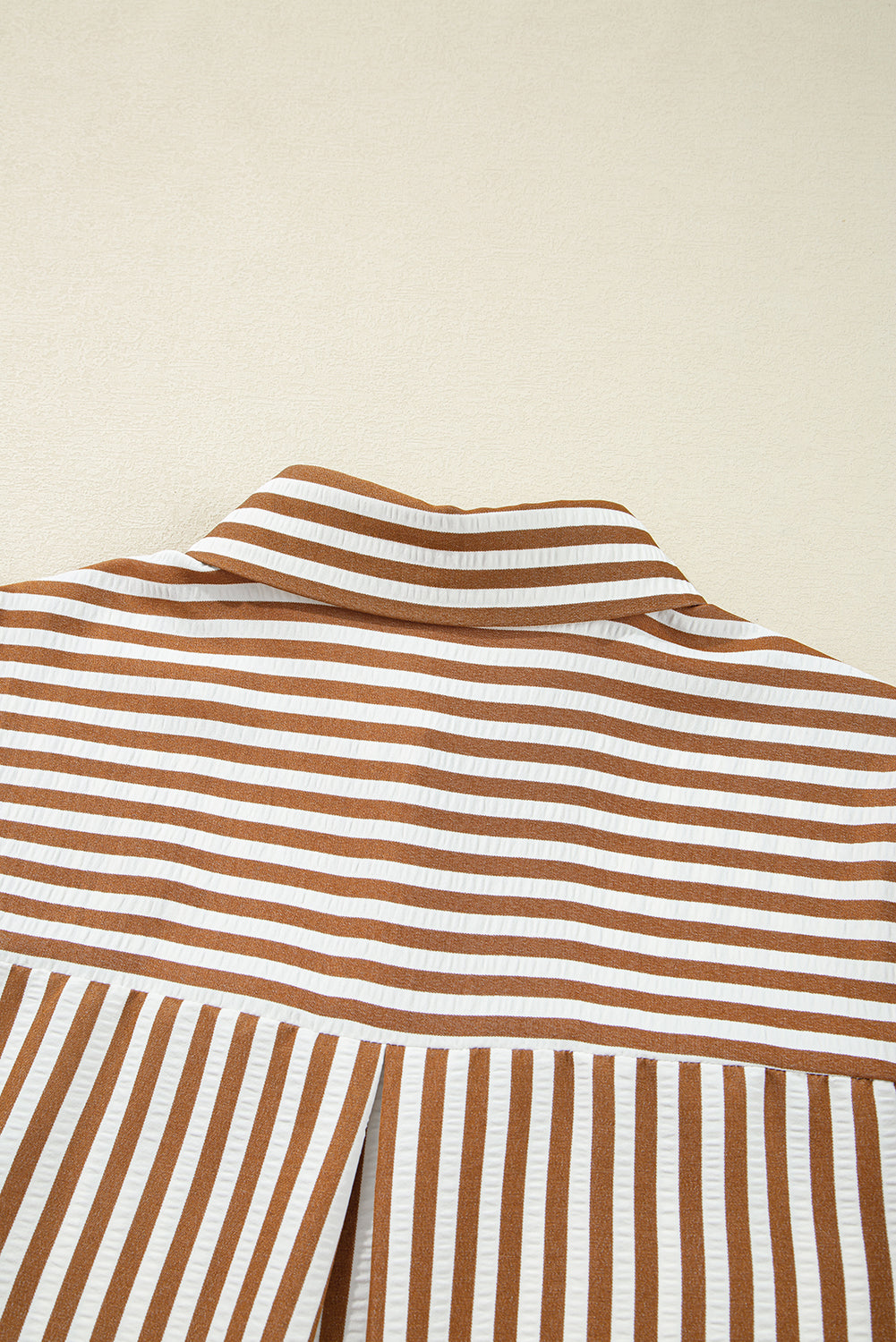 Brown Stripe Ruffle Hem Collared Long Sleeve Shirt Mini Dress