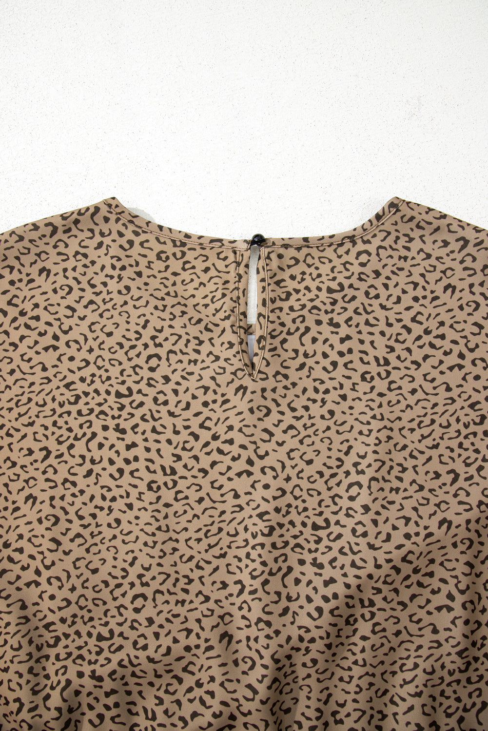 Beige Plus Size Leopard Print Frill Trim Short Sleeve Flared Dress