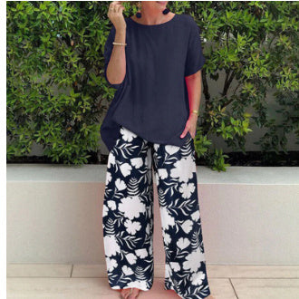 Plus Size Women's Two-piece Printed Short Sleeve Suit