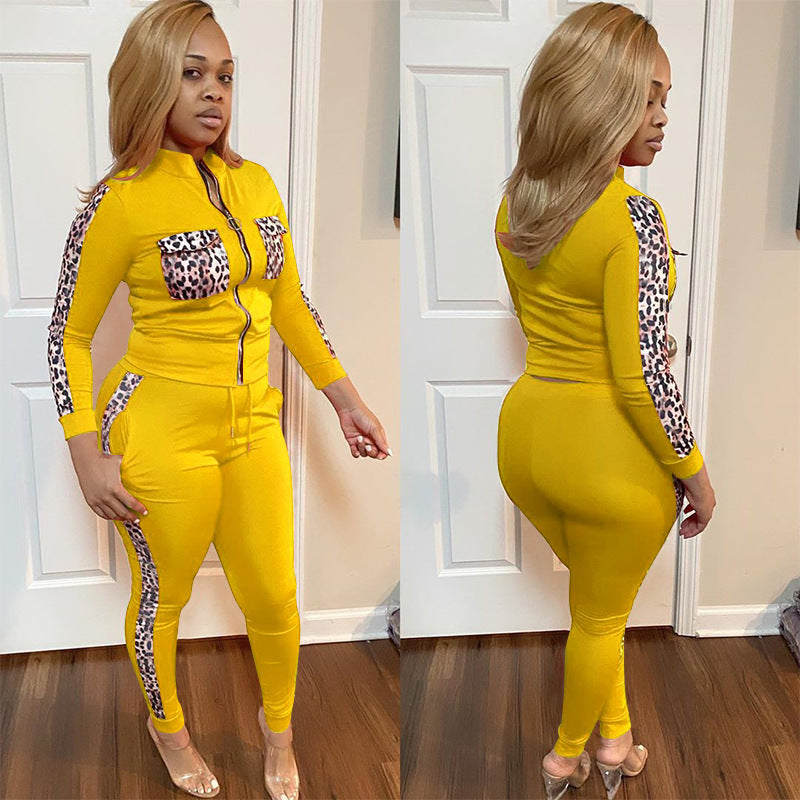 Leopard Ladies Plus Size Two Piece Set Girl Suit
