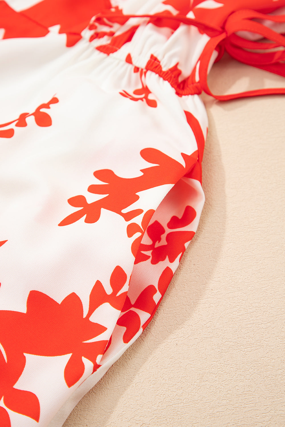 Red Floral Print Trimmed V Neck Ruffle Sleeve Maxi Dress
