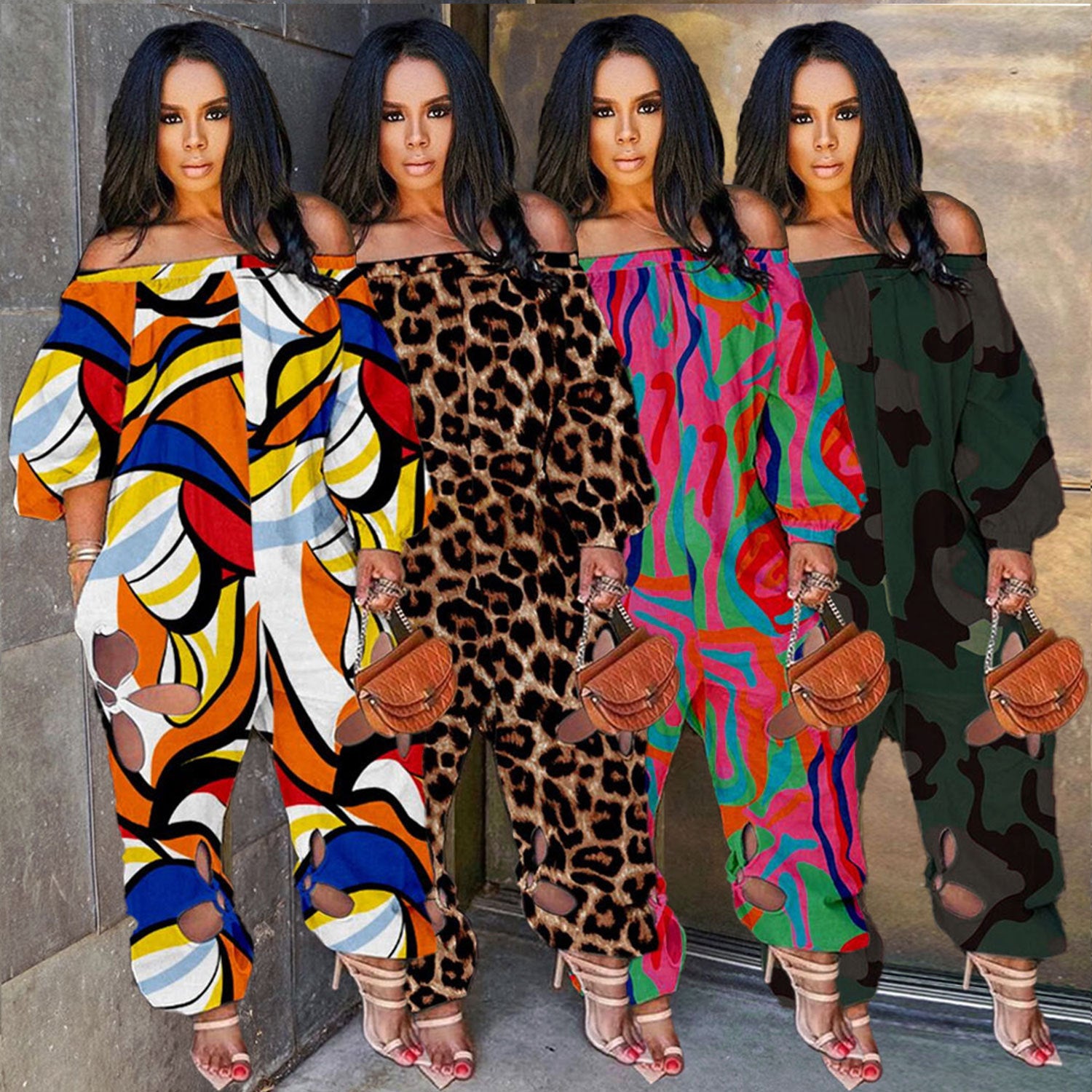 Slim Backless Crocheted Floral Print Plus Size Jumpsuit