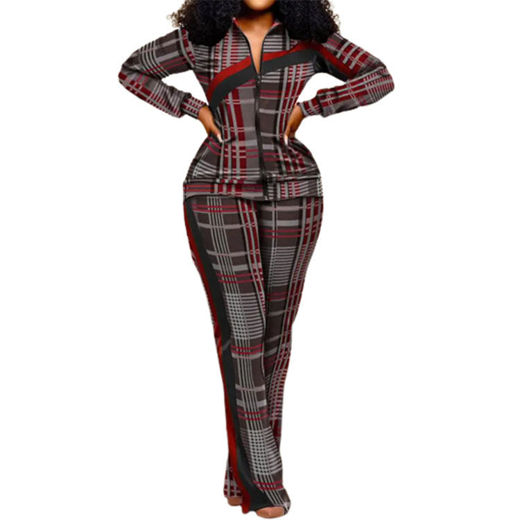 Women Casual Sports Style Zipper Top Sweatpants Two Piece Set
