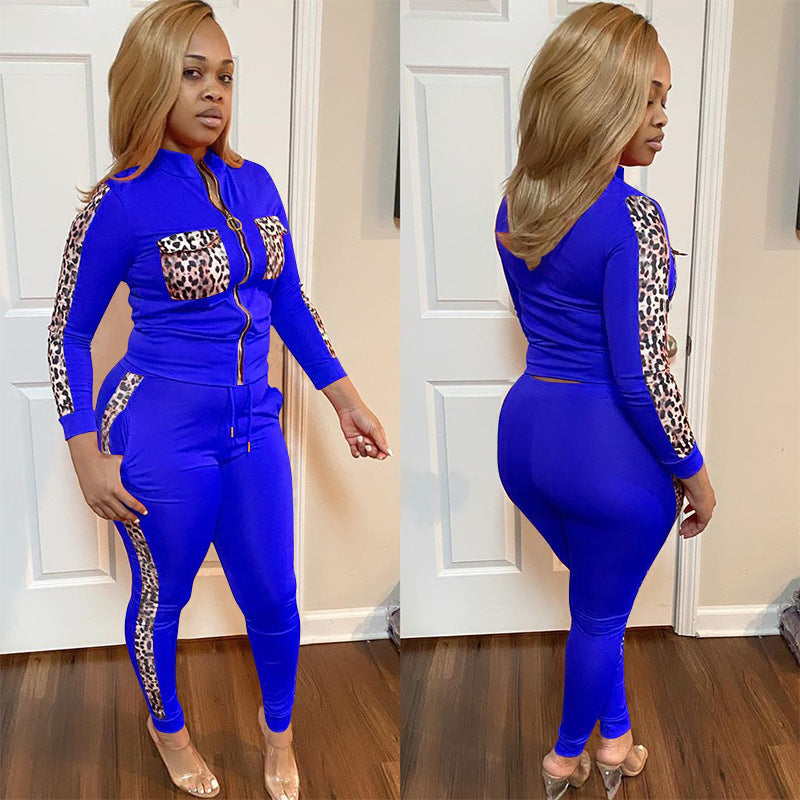 Leopard Ladies Plus Size Two Piece Set Girl Suit
