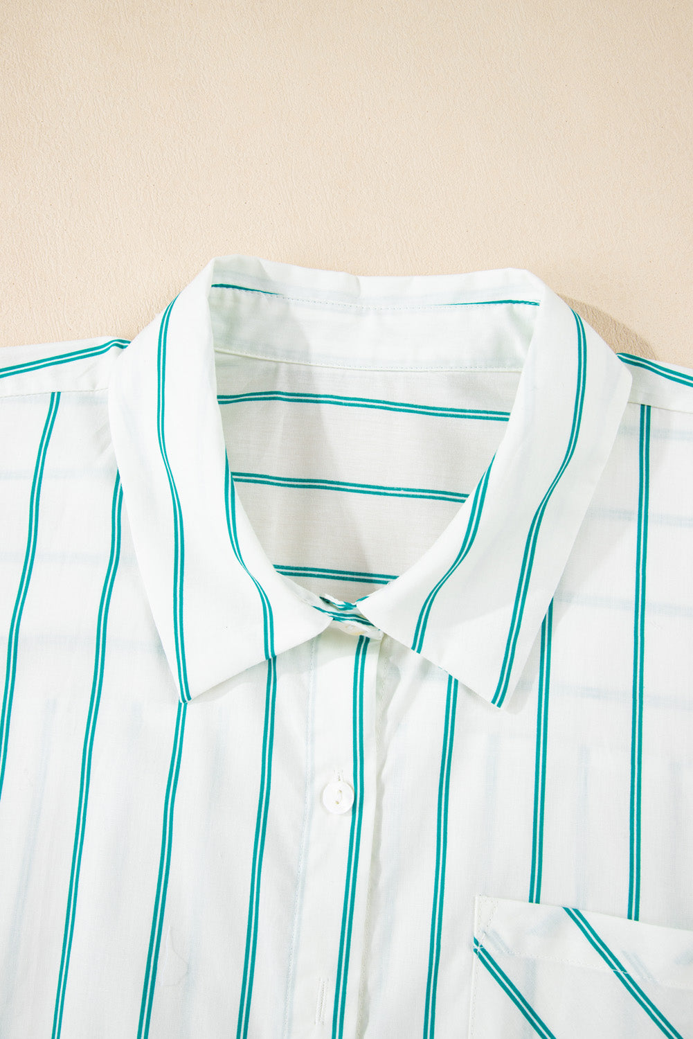 Green Stripe Plus Size Patch Pocket Shirt Mini Dress