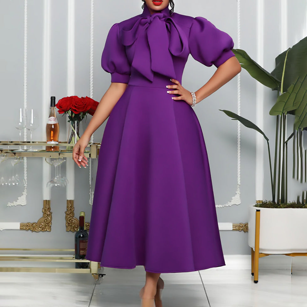 Fashion Temperament  Bow Banquet Evening Dress European And American Style Dress