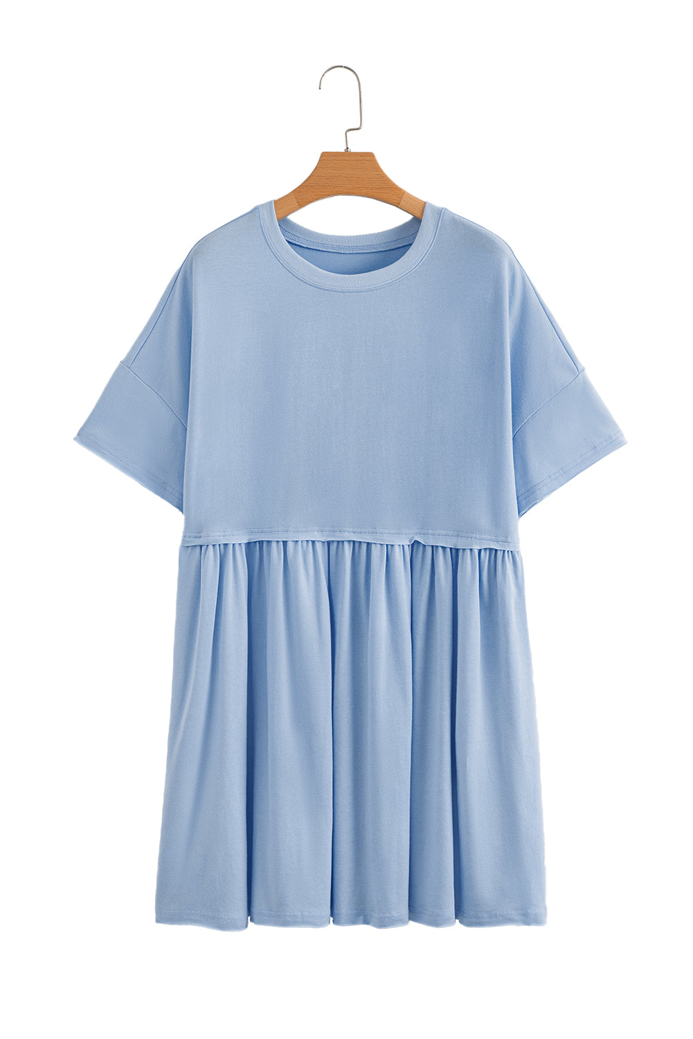 Light Pink Solid Color Pocket Raw Edge Babydoll Dress