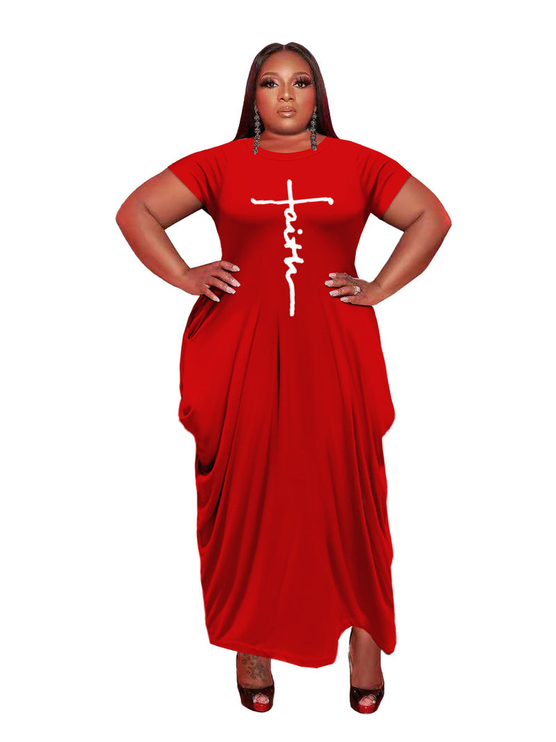New Ladies Solid Color Round Neck Short Sleeve Irregular Hem Dress