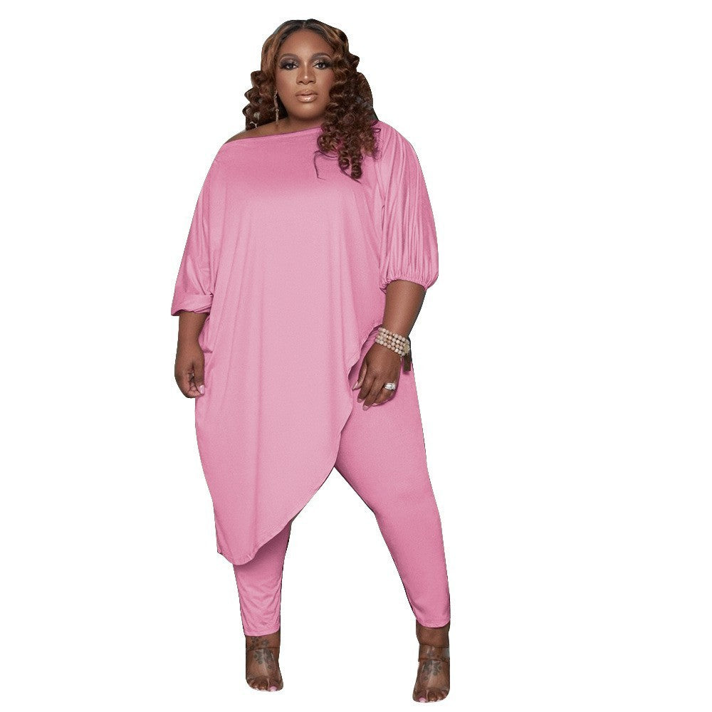 Loose Solid Color Shoulder Two-piece Set
