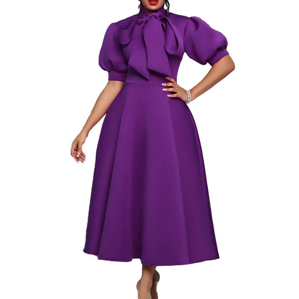 Fashion Temperament  Bow Banquet Evening Dress European And American Style Dress
