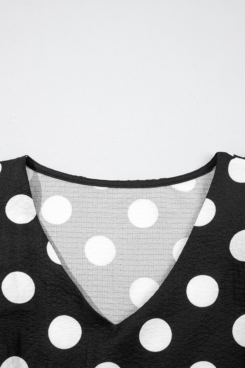 White Polka Dot Print V Neck Ruffle Blouse