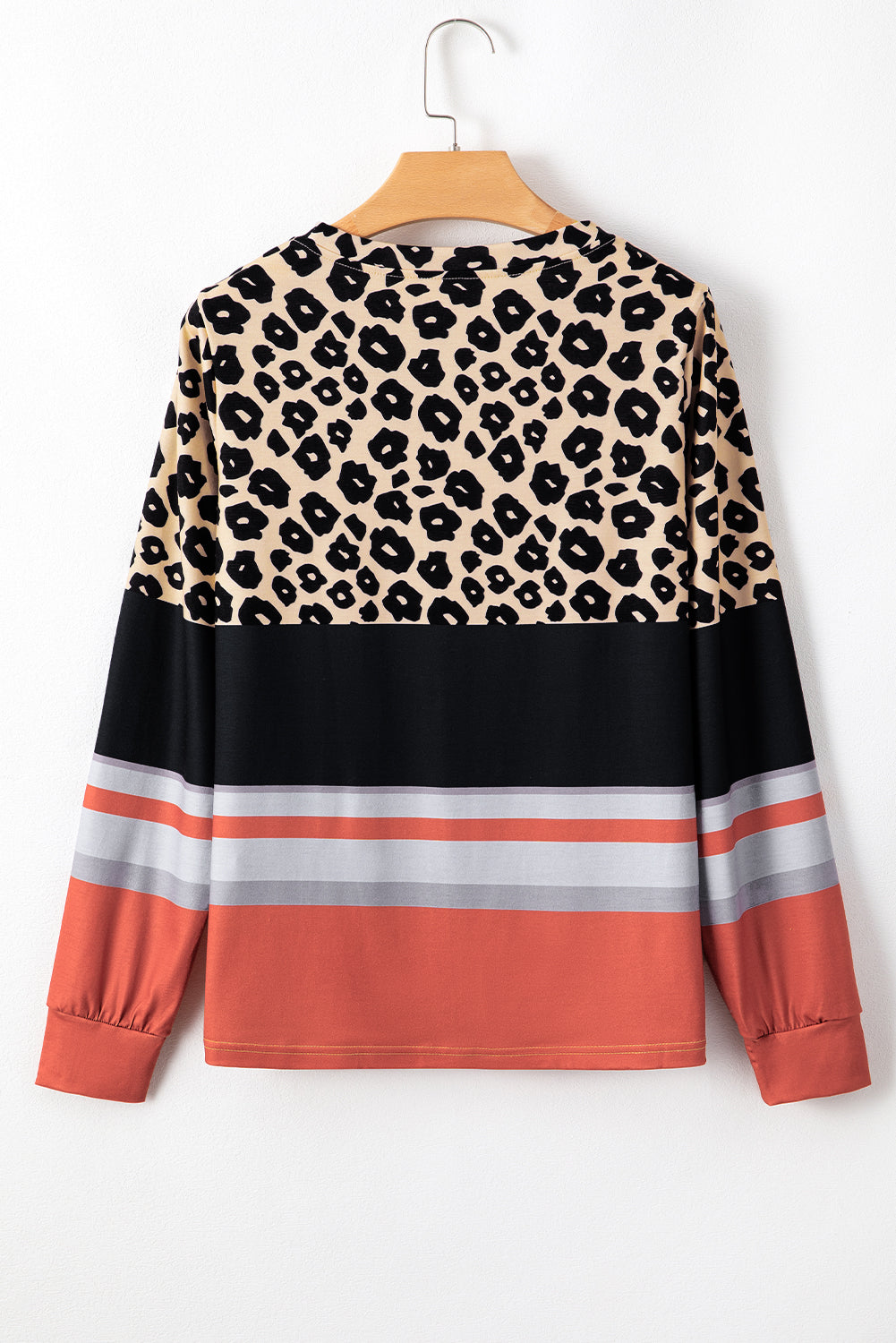 Khaki Leopard Striped Color Block Long Sleeve Top