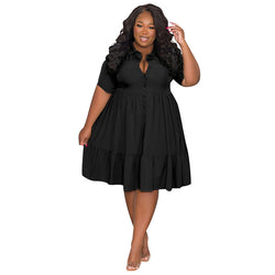 Women's Solid Color Lapel Single Breasted Short Sleeve Dress
